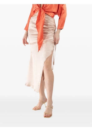 JBQ Riva drawstring gathered side-slit midi skirt - Neutrals