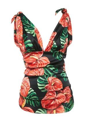 Dolce & Gabbana Pre-Owned Anthurium-print ruched top - Black
