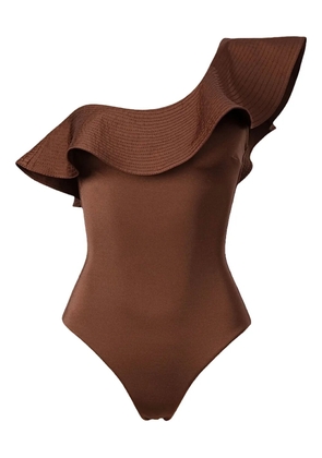 SOFIA ERHAN ruffle-neck swimsuit - Brown