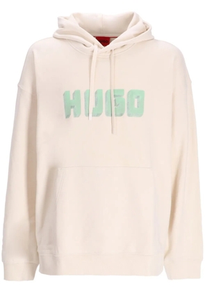 HUGO logo-print cotton hoodie - Neutrals