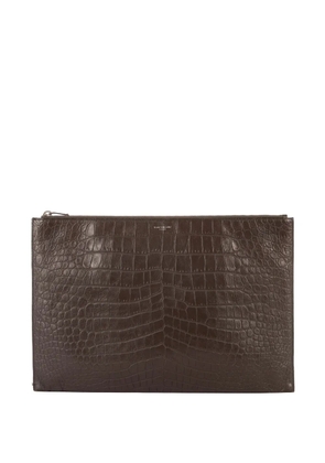 Saint Laurent Pre-Owned crocodile-effect pouch - Brown