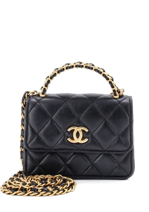 CHANEL Pre-Owned Woven Top Handle CC Flap Clutch on Chain Quilted Lambskin Small satchel - Black