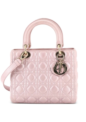 Christian Dior Pre-Owned Lady Dior Bag Cannage Quilt Metallic Leather Medium satchel - Pink