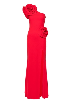 Ana Radu floral-appliqué one-shoulder dress - Red