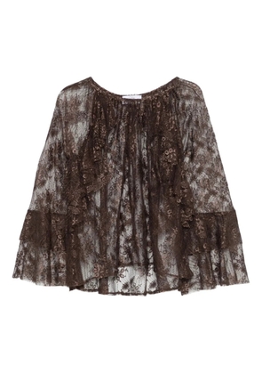SO ALLURE floral-lace ruffled blouse - Brown