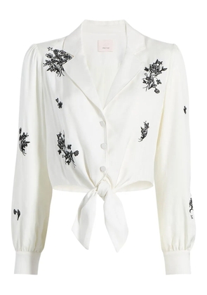 Cinq A Sept floral-embroidered tie-front top - White