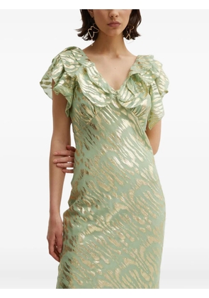 NEVER FULLY DRESSED ruffled print maxi dress - Green