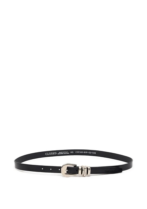 Closed silver-tone buckle leather belt - Black