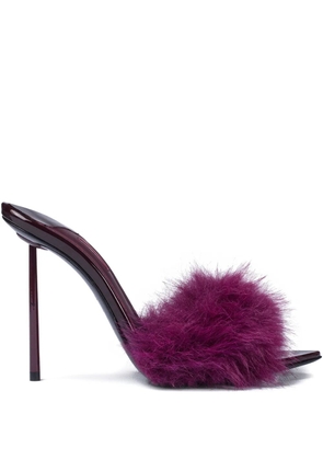 Le Silla 120mm Bella feather-embellished patent-leather mules - 160 cherry