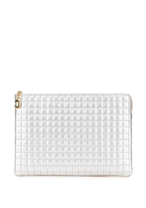 Celine Pre-Owned 2018 Quilted Metallic Calfskin C Charm Pouch clutch bag - Silver