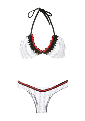Amir Slama striped crochet-trim bikini set - White