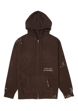 DOMREBEL embroidered zip-up hoodie - Brown