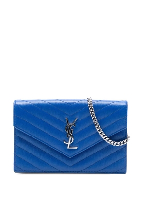 Saint Laurent Pre-Owned 2018 Grain De Poudre Chevron Monogram Envelope Chain Wallet crossbody bag - Blue