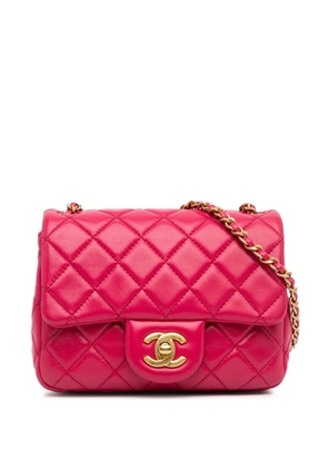CHANEL Pre-Owned 2019 Mini Square Classic Lambskin Pearl Crush Single Flap crossbody bag - Pink
