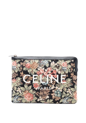 Celine Pre-Owned 2020 Small Floral Tapestry Jacquard Calfskin Logo Pouch clutch bag - Black