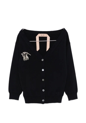 Nº21 brooch-detail round-neck cardigan - Blue