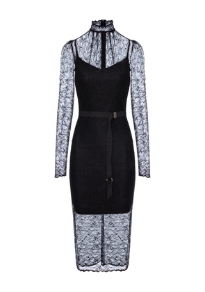 Murmur Mist lace belted midi dress - Black