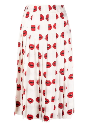 KHAITE Tudi lip-print pleated skirt - White
