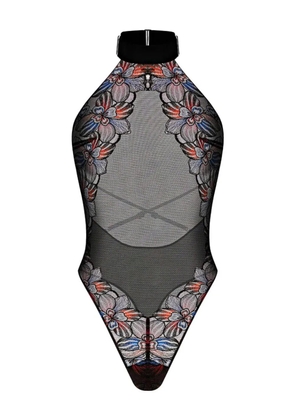 Zhilyova Laia floral-embroidered halter bodysuit - Blue