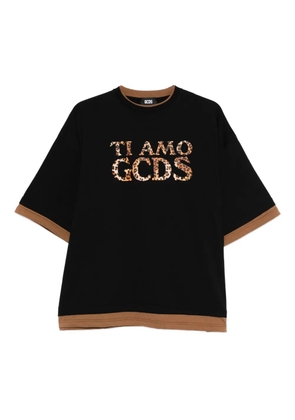 GCDS leopard-print trim t-shirt - Black