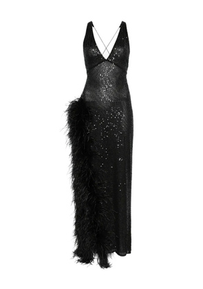 Atu Body Couture feather-trim sequined maxi dress - Black