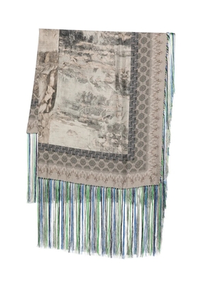 Pierre-Louis Mascia Aloeuw printed fringe-edge scarf - Grey