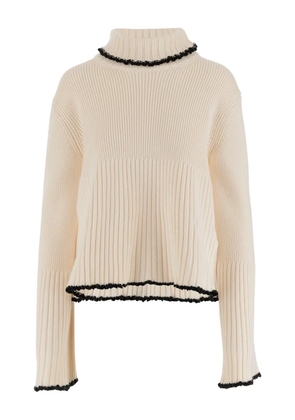 Jil Sander ribbed high-neck ruffled sweater - Neutrals