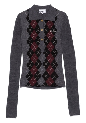 GANNI knitted polo top - Grey