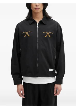 Neighborhood Souvenir embroidered-detail zip-up shirt jacket - Black