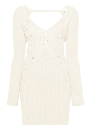 Blumarine butterfly-embroidered ribbed midi dress - Neutrals