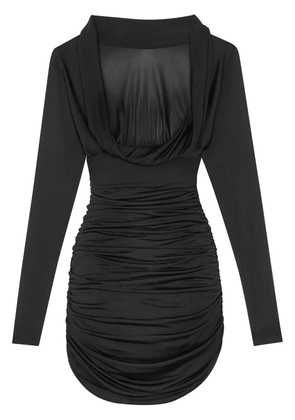 Saint Laurent ruched curved-hem long-sleeve dress - Black