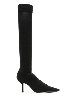 René Caovilla 70mm crystal-embellished knitted boots - Black
