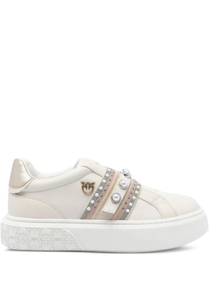 PINKO pearl-embellished platform sneakers - White