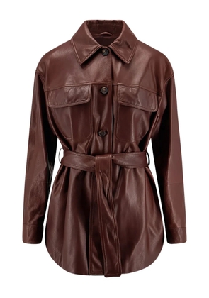 Brunello Cucinelli belted leather jacket - Red