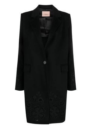 TWINSET floral-embroidered single-breasted coat - Black