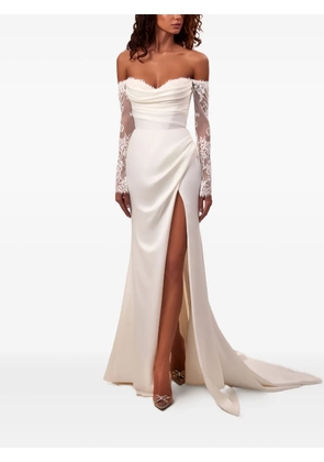 Milla Nova Westwood off-shoulder lace-sleeve maxi dress - White