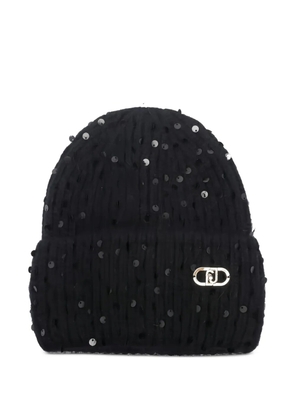 LIU JO sequin-embellished logo beanie - Black
