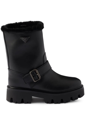 Prada buckle-fastening shearling boots - Black