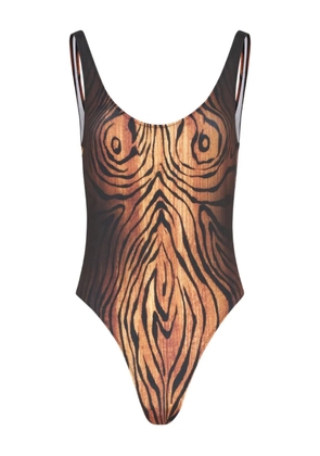 Jean Paul Gaultier wood-print scoopneck swimsuit - Black