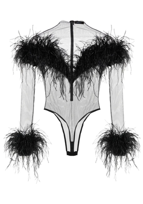 Mugler feather-trim mesh bodysuit - Black