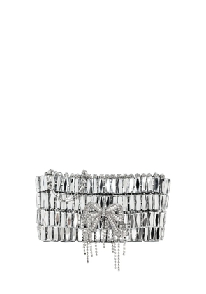 Self-Portrait mini bow-embellishment clutch bag - Silver