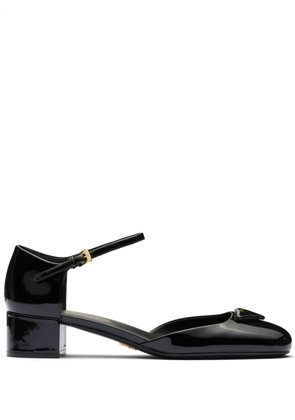 Prada 35mm triangle-logo patent pumps - Black