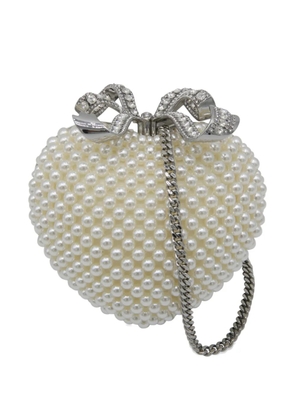 Self-Portrait pearl-embellished heart clutch bag - White