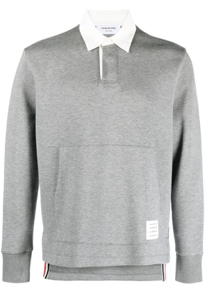 Thom Browne logo-patch rugby polo top - Grey