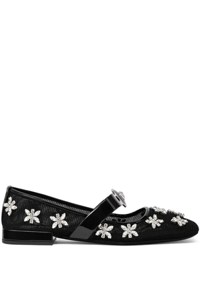 Versace Gianni Ribbon crystal-embellishment ballerina shoes - Black