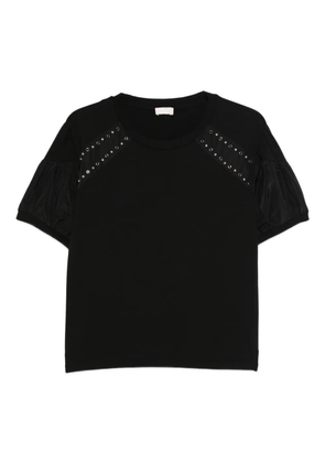 LIU JO eyelet puff-sleeve T-shirt - Black
