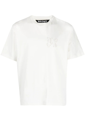 Palm Angels logo-embroidered cotton T-shirt - Neutrals