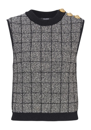 Balmain side-button tweed top - Grey