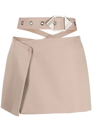 The Attico asymmetric belted miniskirt - Neutrals