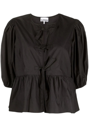 GANNI puff-sleeved peplum blouse - Black